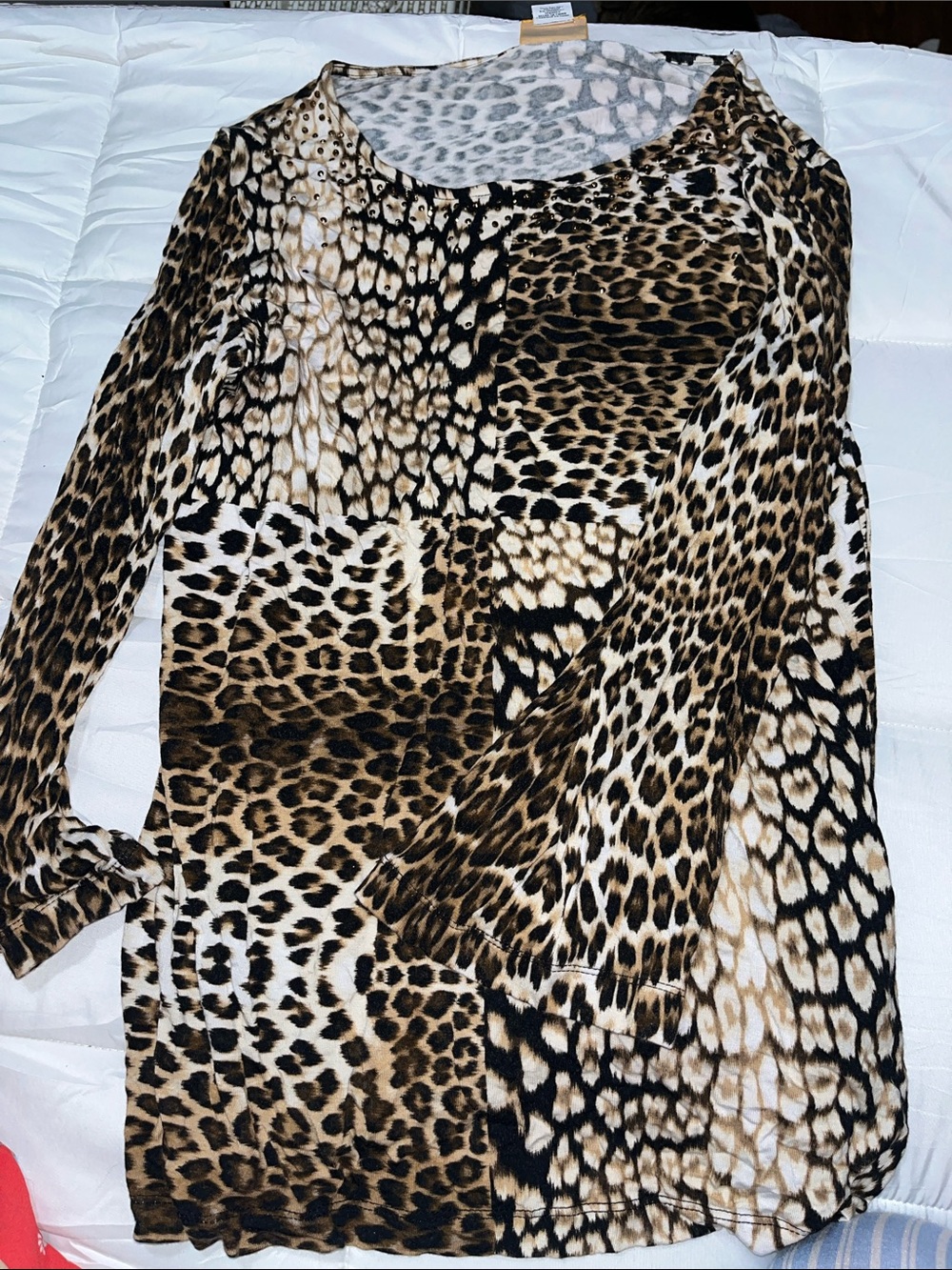Ruby Rd. Leopard Patchwork Long Sleeve Top - Brown, Black, Cream